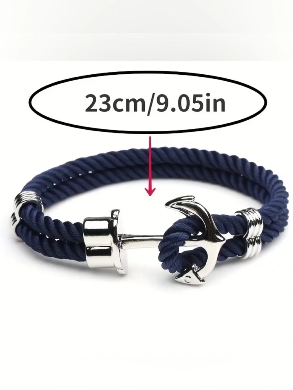 Men's Black Rope Bracelet with Silver Anchor Clasp